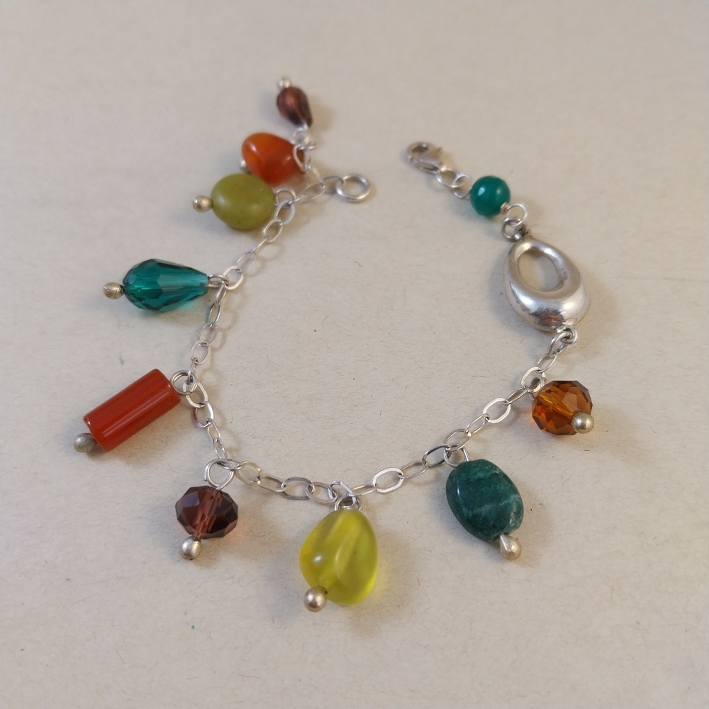 Sterling Silver Charm Bracelet with Multicolor Beads - Picture 5 of 7